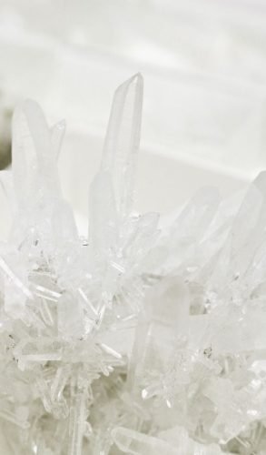 Detailed view of a natural quartz crystal cluster showcasing its clarity and structure.